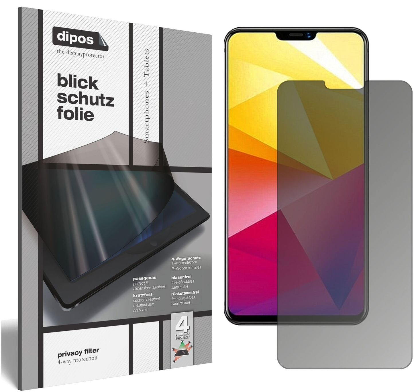 VivoX21i mit aufgebrachtem dipos Displayschutz, der seitliche Einblicke blockiert
