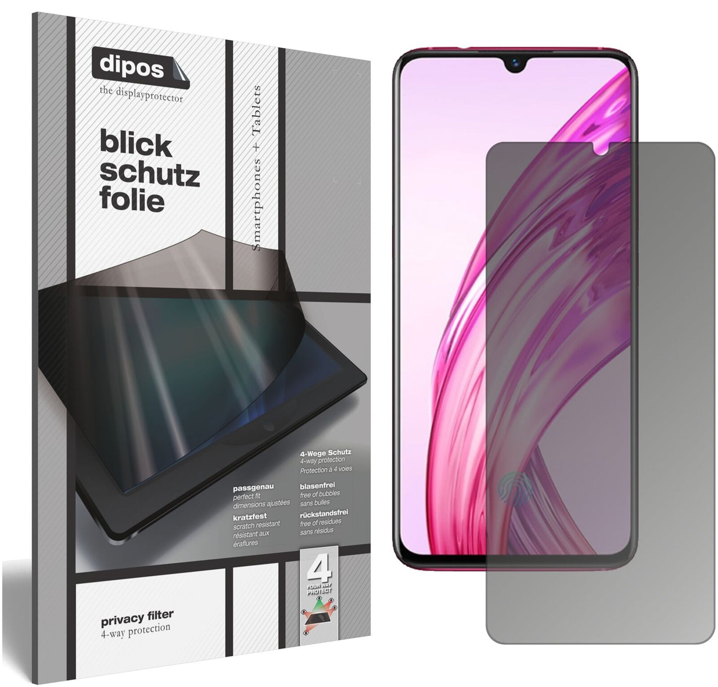 VivoX23 Symphony mit aufgebrachtem dipos Displayschutz, der seitliche Einblicke blockiert