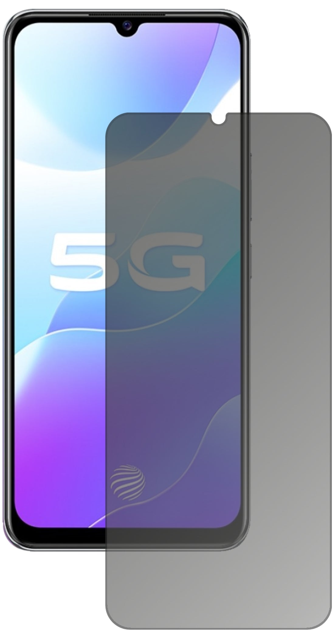 VivoY73s 5G mit aufgebrachtem dipos Displayschutz, der seitliche Einblicke blockiert