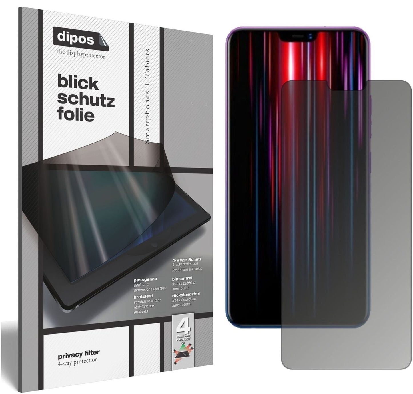 VivoZ1 Lite mit aufgebrachtem dipos Displayschutz, der seitliche Einblicke blockiert