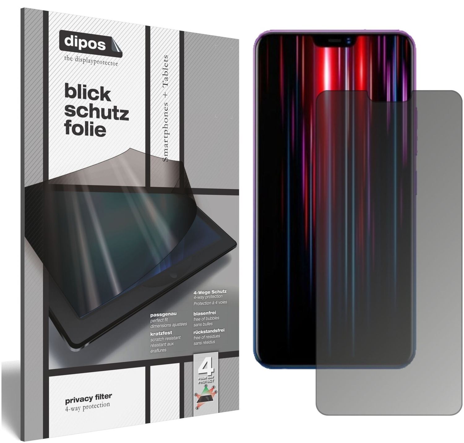 VivoZ1 Lite mit aufgebrachtem dipos Displayschutz, der seitliche Einblicke blockiert