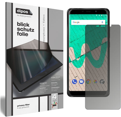 WikoView Max mit aufgebrachtem dipos Displayschutz, der seitliche Einblicke blockiert