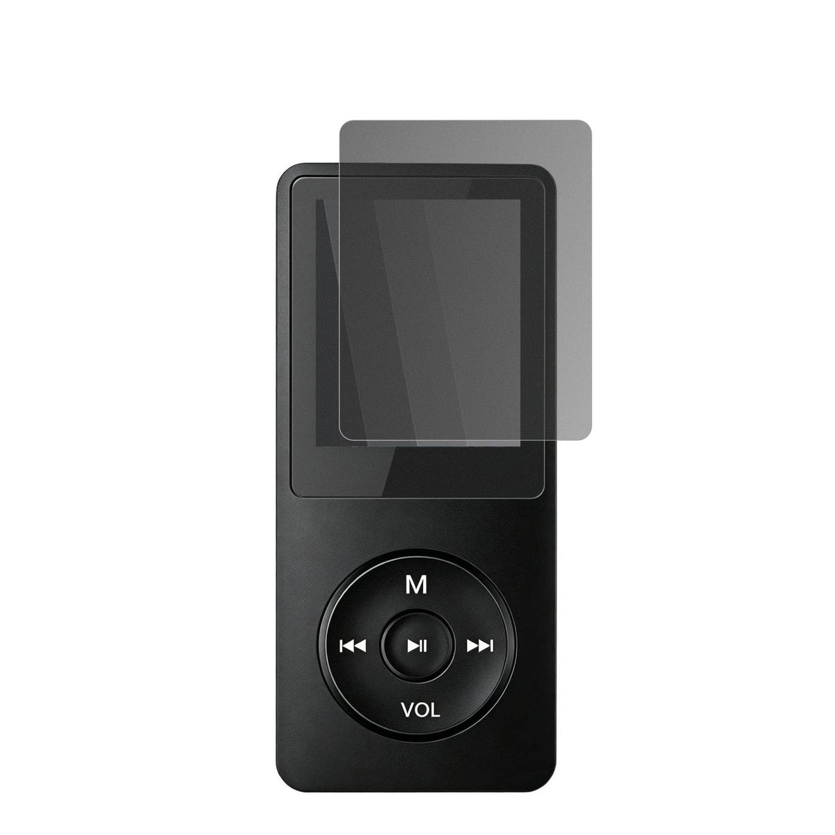 WitfoamSHD151 MP3-Player mit aufgebrachtem dipos Displayschutz, der seitliche Einblicke blockiert