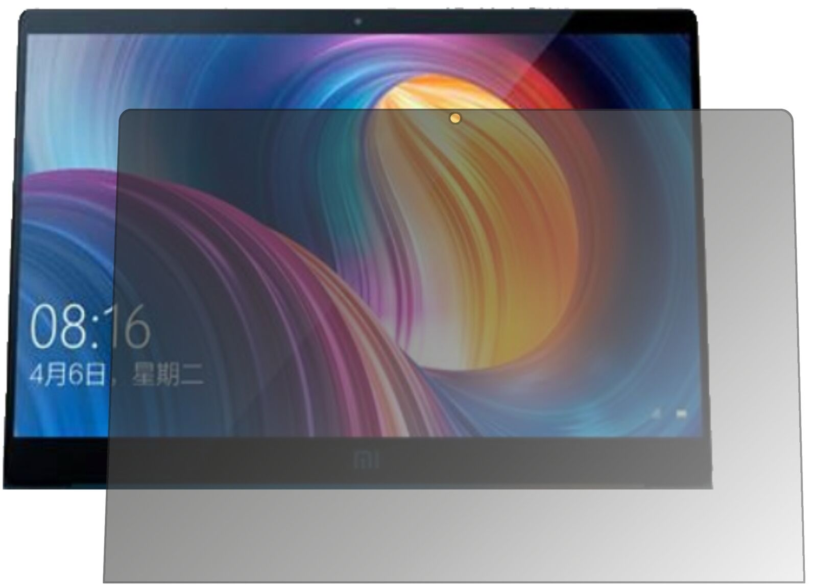 XiaomiMi Notebook Pro mit aufgebrachtem dipos Displayschutz, der seitliche Einblicke blockiert