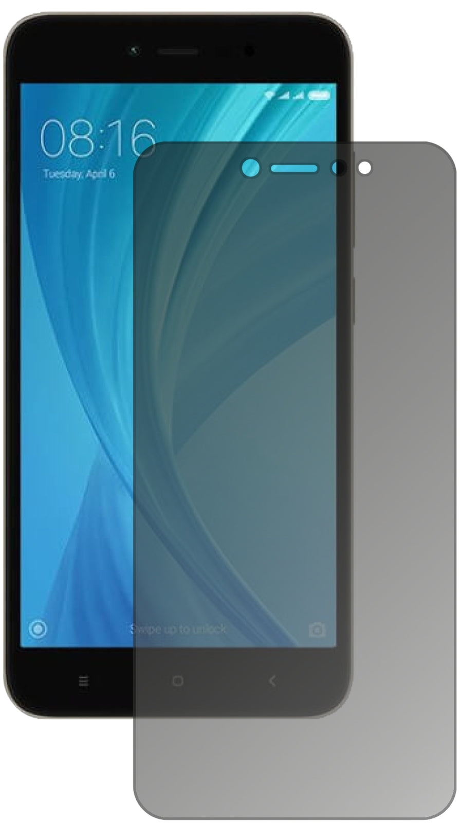 XiaomiNote 5A Prime mit aufgebrachtem dipos Displayschutz, der seitliche Einblicke blockiert