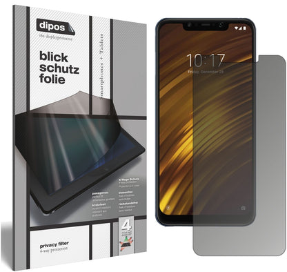 XiaomiPocophone F1 mit aufgebrachtem dipos Displayschutz, der seitliche Einblicke blockiert