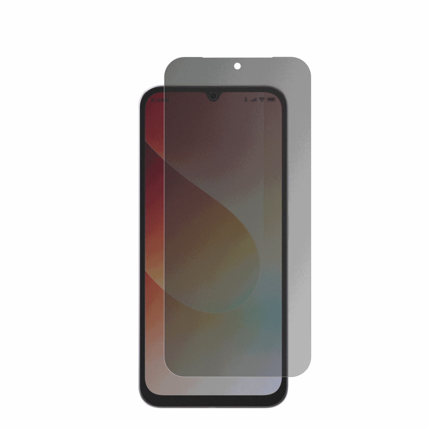 XiaomiRedmi 15A 5G mit aufgebrachtem dipos Displayschutz, der seitliche Einblicke blockiert