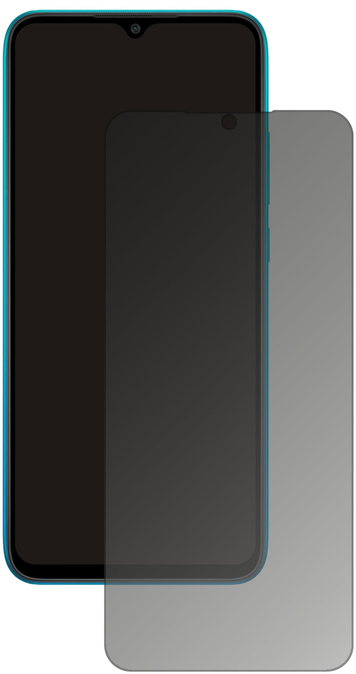 XiaomiRedmi 9A Sport mit aufgebrachtem dipos Displayschutz, der seitliche Einblicke blockiert