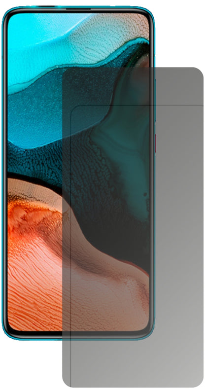 XiaomiRedmi K30 Pro Zoom mit aufgebrachtem dipos Displayschutz, der seitliche Einblicke blockiert