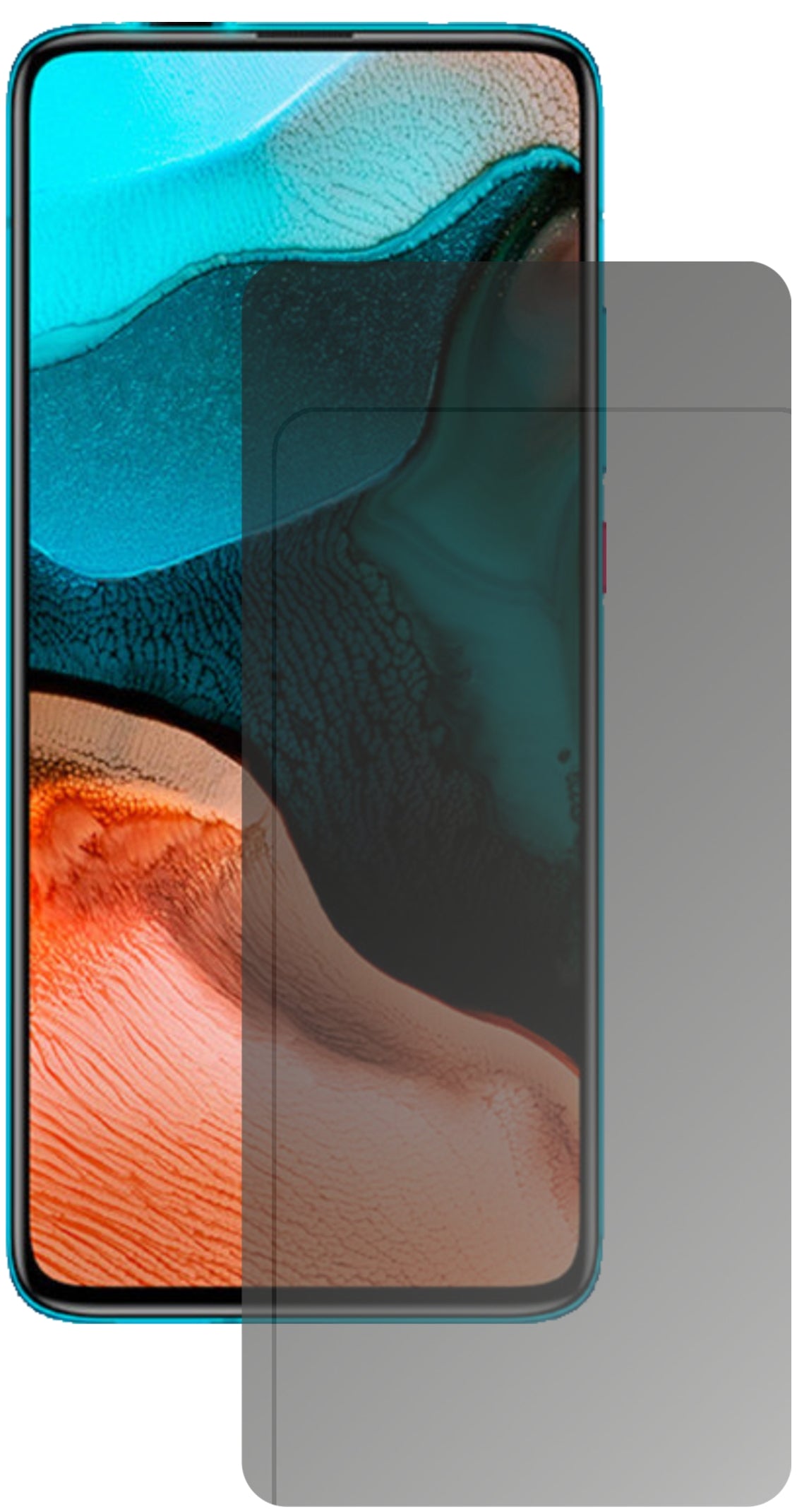 XiaomiRedmi K30 Ultra mit aufgebrachtem dipos Displayschutz, der seitliche Einblicke blockiert