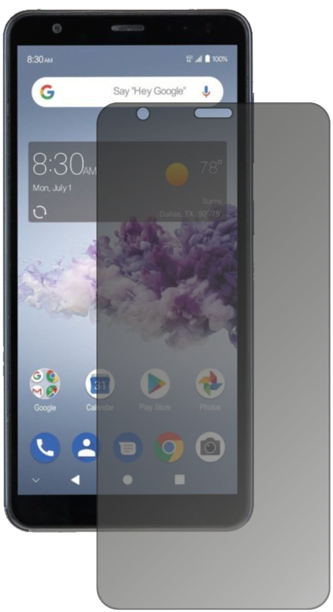 ZTEBlade A3 Prime mit aufgebrachtem dipos Displayschutz, der seitliche Einblicke blockiert