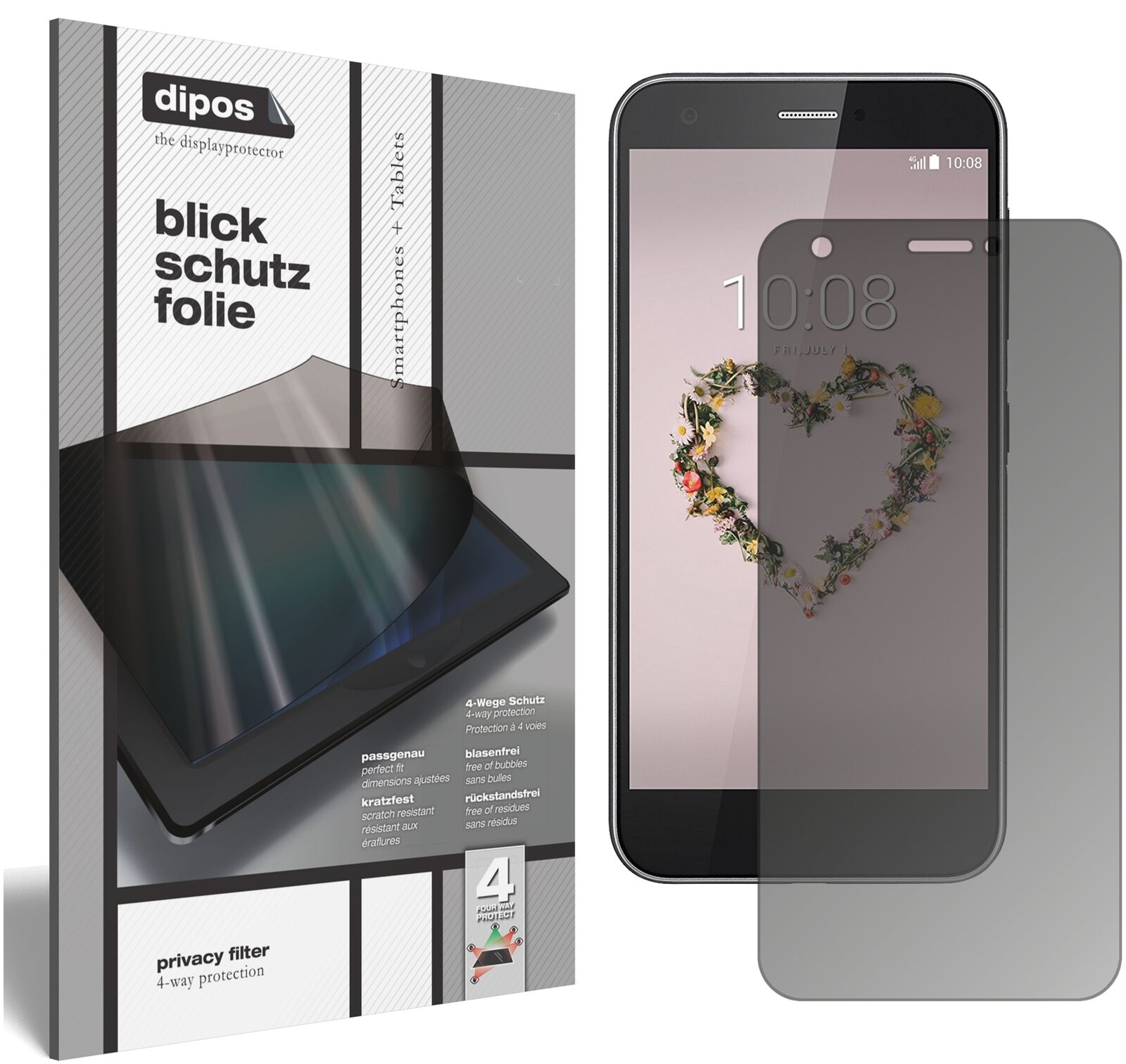 ZTEBlade A512 mit aufgebrachtem dipos Displayschutz, der seitliche Einblicke blockiert