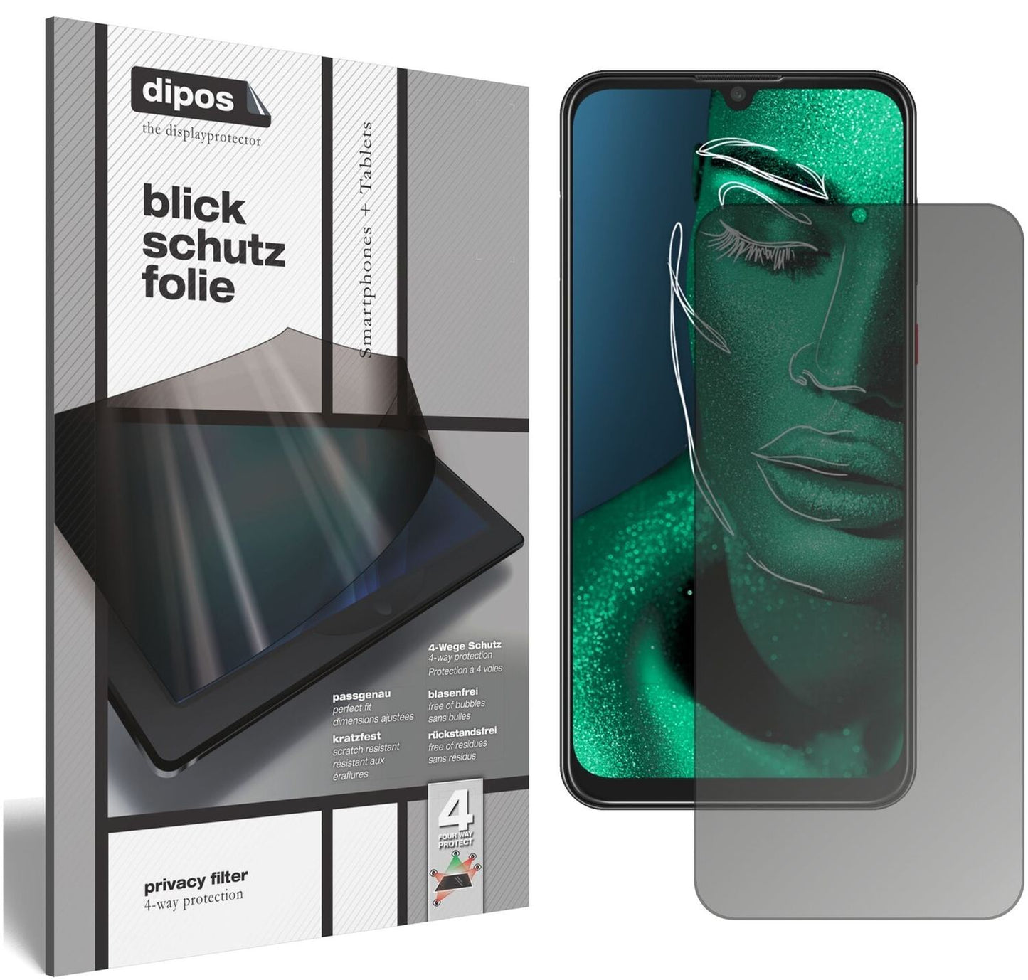 ZTEBlade V10 mit aufgebrachtem dipos Displayschutz, der seitliche Einblicke blockiert