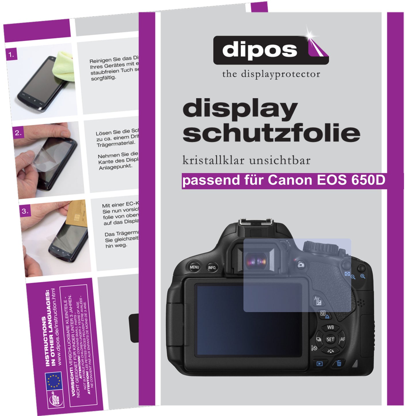 6x Schutzfolie klar für EOS 650D Canon Display-Schutzfolie