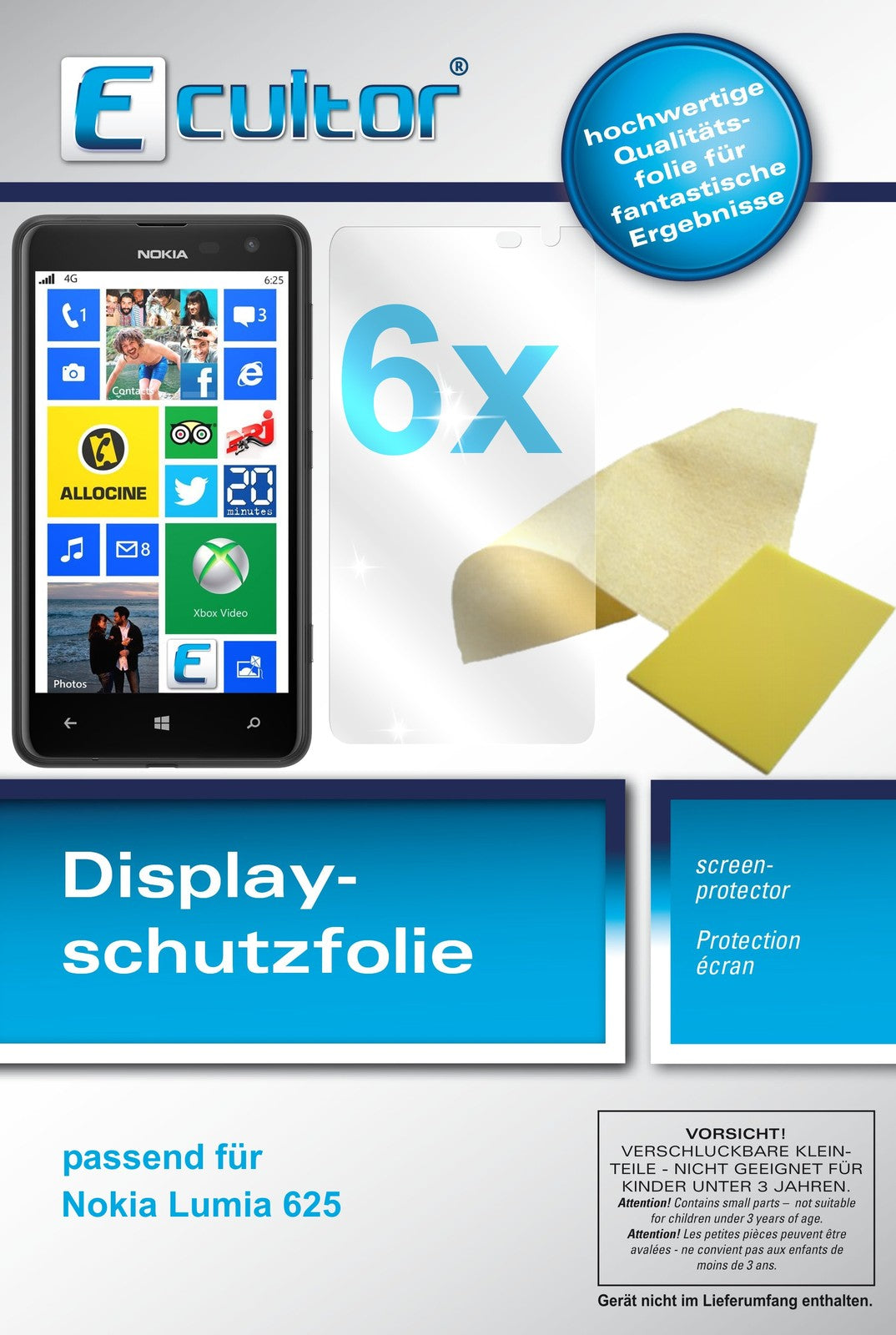 6x Schutzfolie klar für Lumia 625 Nokia Display-Schutzfolie