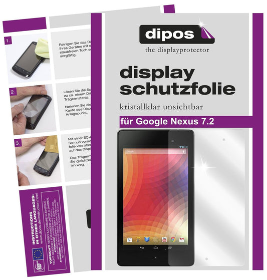 Klare Displayschutzfolie von dipos passend für Nexus 7 (2. Generation) Google, präziser Zuschnitt und blasenfrei montiert