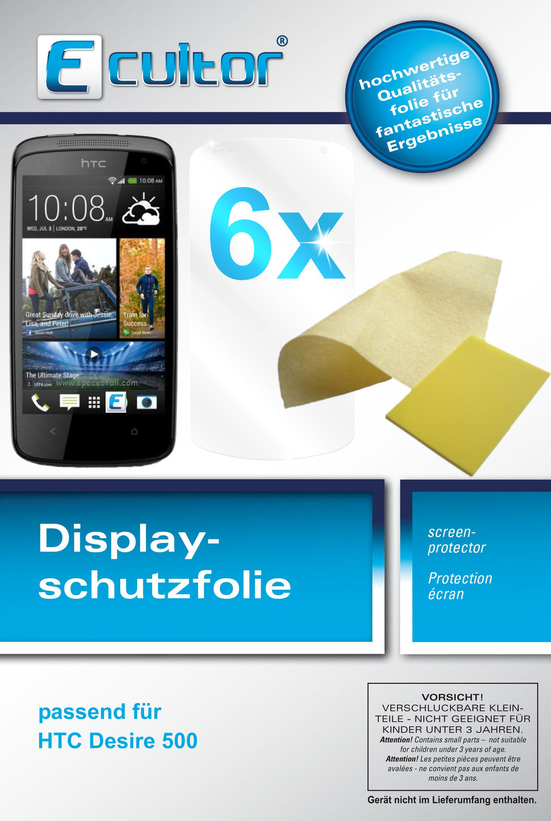 6x Schutzfolie klar für Desire 500 HTC Display-Schutzfolie