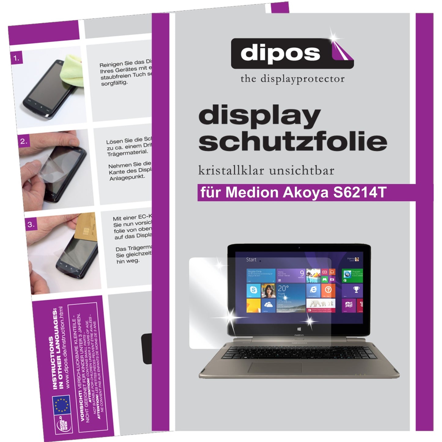 2x Schutzfolie klar für Akoya S6214T MD99380 Medion Display-Schutzfolie