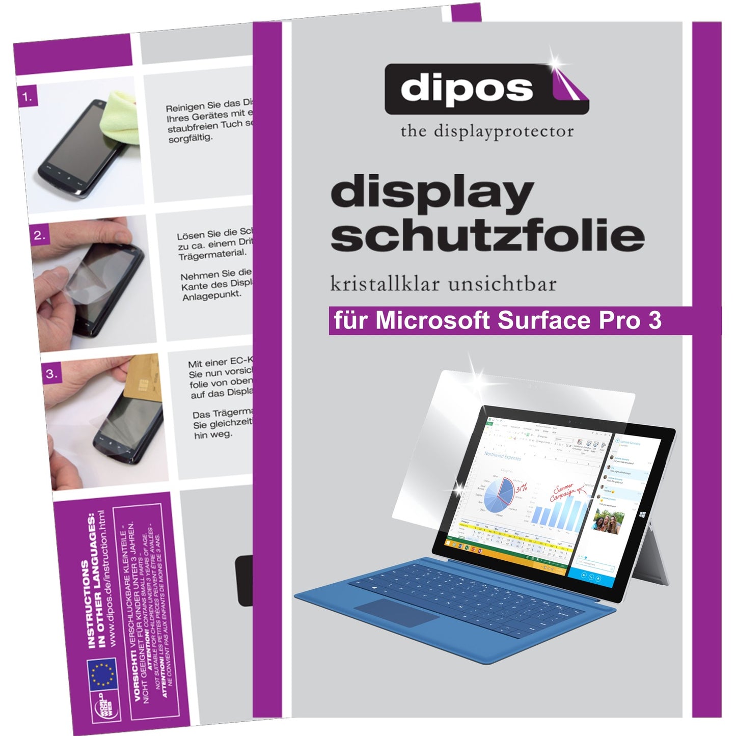 2x Schutzfolie klar für Surface Pro 3 Microsoft Display-Schutzfolie
