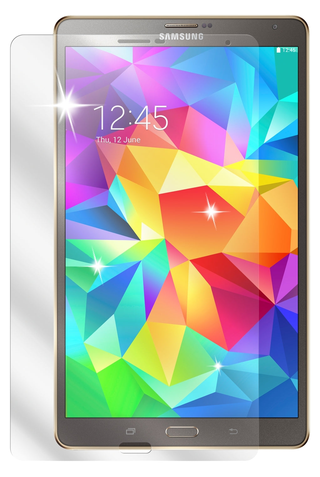 Galaxy Tab S 8.4 SM-T705Samsung mit aufgebrachter dipos Displayschutzfolie, glasklare Darstellung ohne Einschränkungen