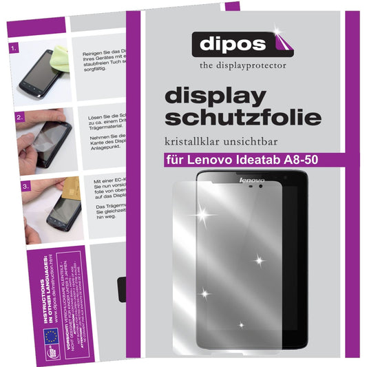 Klare Displayschutzfolie von dipos passend für IdeaTab A8-50 (A5500-F) Lenovo, präziser Zuschnitt und blasenfrei montiert