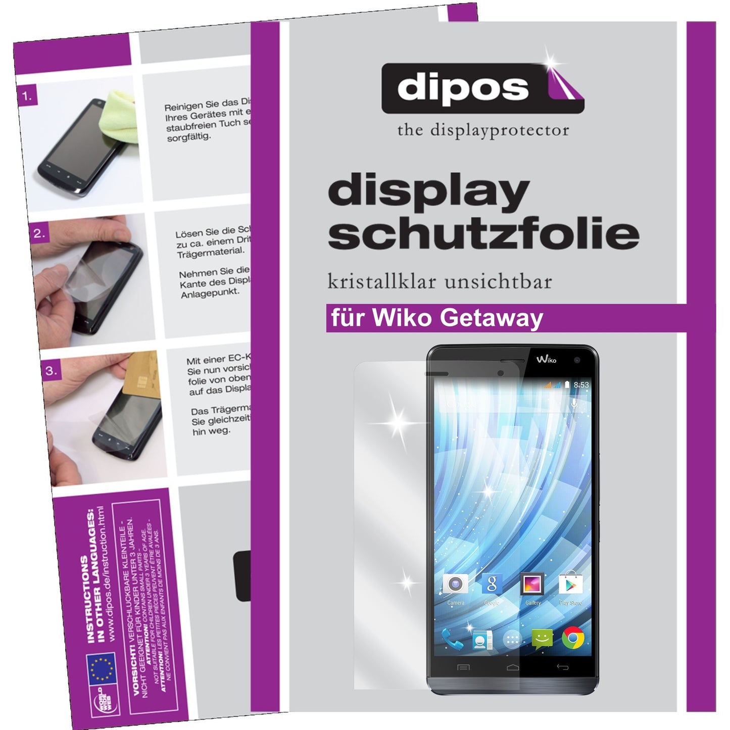 Klare Displayschutzfolie von dipos passend für Getaway Wiko, präziser Zuschnitt und blasenfrei montiert