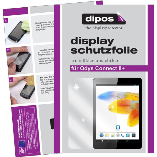 Klare Displayschutzfolie von dipos passend für Connect 8+ 7,9 Zoll Odys, präziser Zuschnitt und blasenfrei montiert