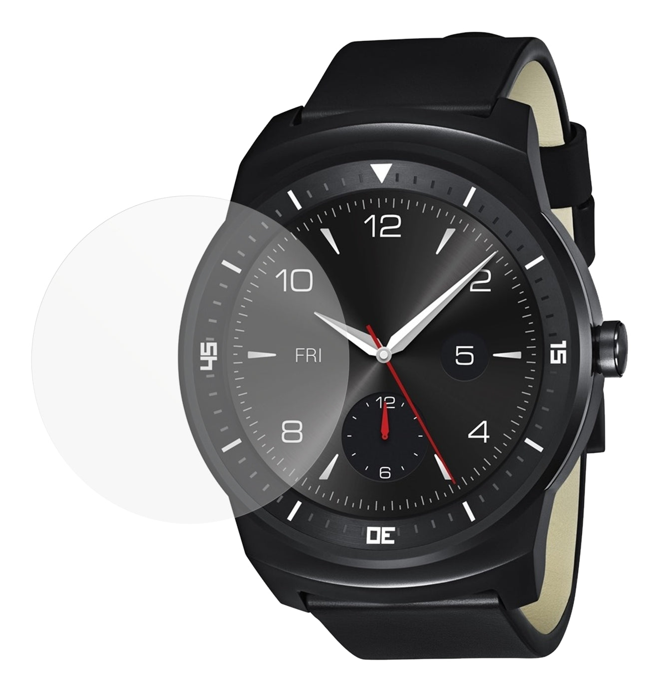 G Watch RLG mit aufgebrachter dipos Displayschutzfolie, die lästige Fingerabdrücke minimiert