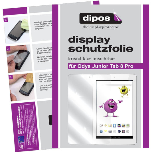 Klare Displayschutzfolie von dipos passend für Junior Tab 8 Pro Odys, präziser Zuschnitt und blasenfrei montiert