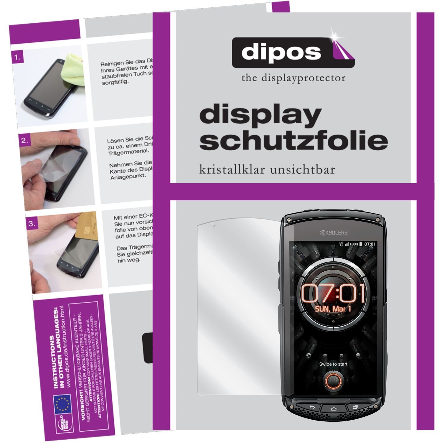 Klare Displayschutzfolie von dipos passend für Torque KC-S701 Kyocera, präziser Zuschnitt und blasenfrei montiert