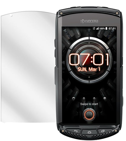 Torque KC-S701Kyocera mit aufgebrachter dipos Displayschutzfolie, glasklare Darstellung ohne Einschränkungen