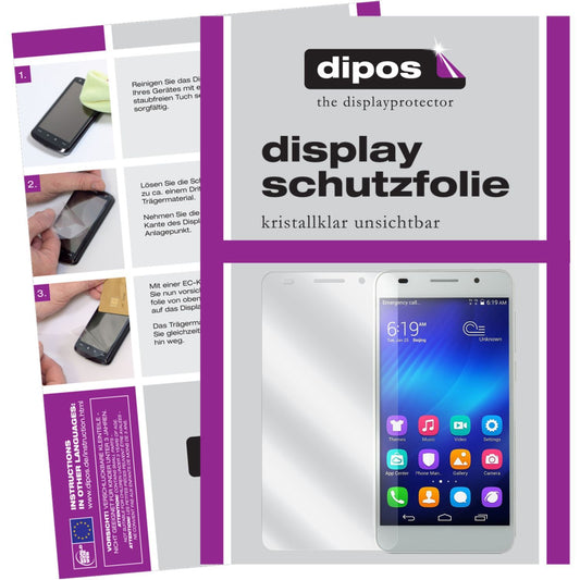 Klare Displayschutzfolie von dipos passend für Honor 4A Huawei, präziser Zuschnitt und blasenfrei montiert