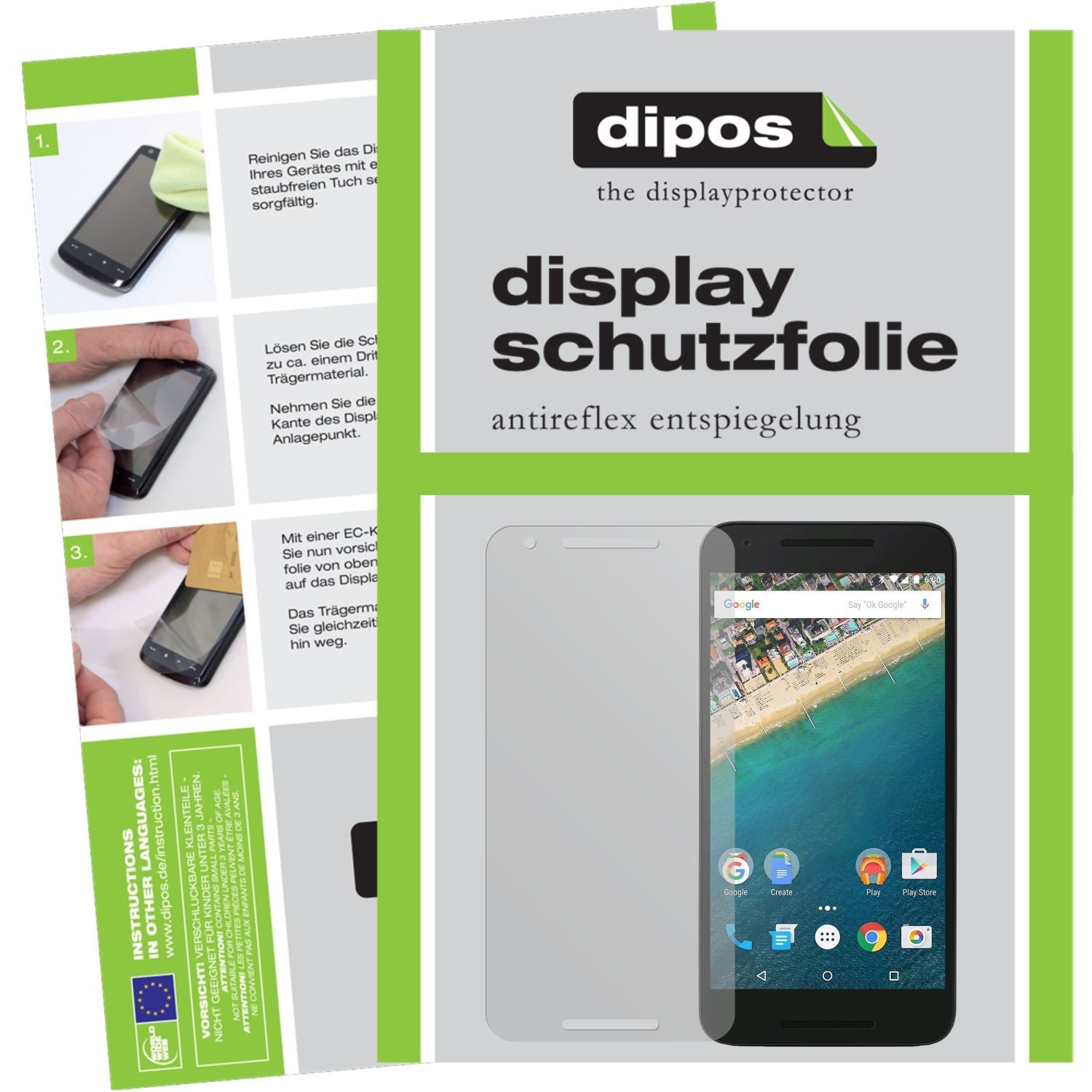 Matte Displayschutzfolie von dipos passend für Google Nexus 5X LG, präziser Zuschnitt und blasenfrei montiert