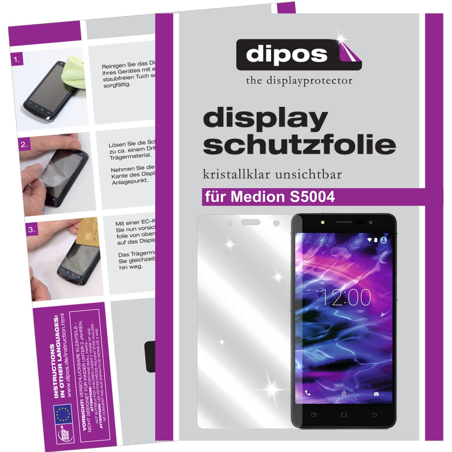 Klare Displayschutzfolie von dipos passend für Medion S5004, präziser Zuschnitt und blasenfrei montiert