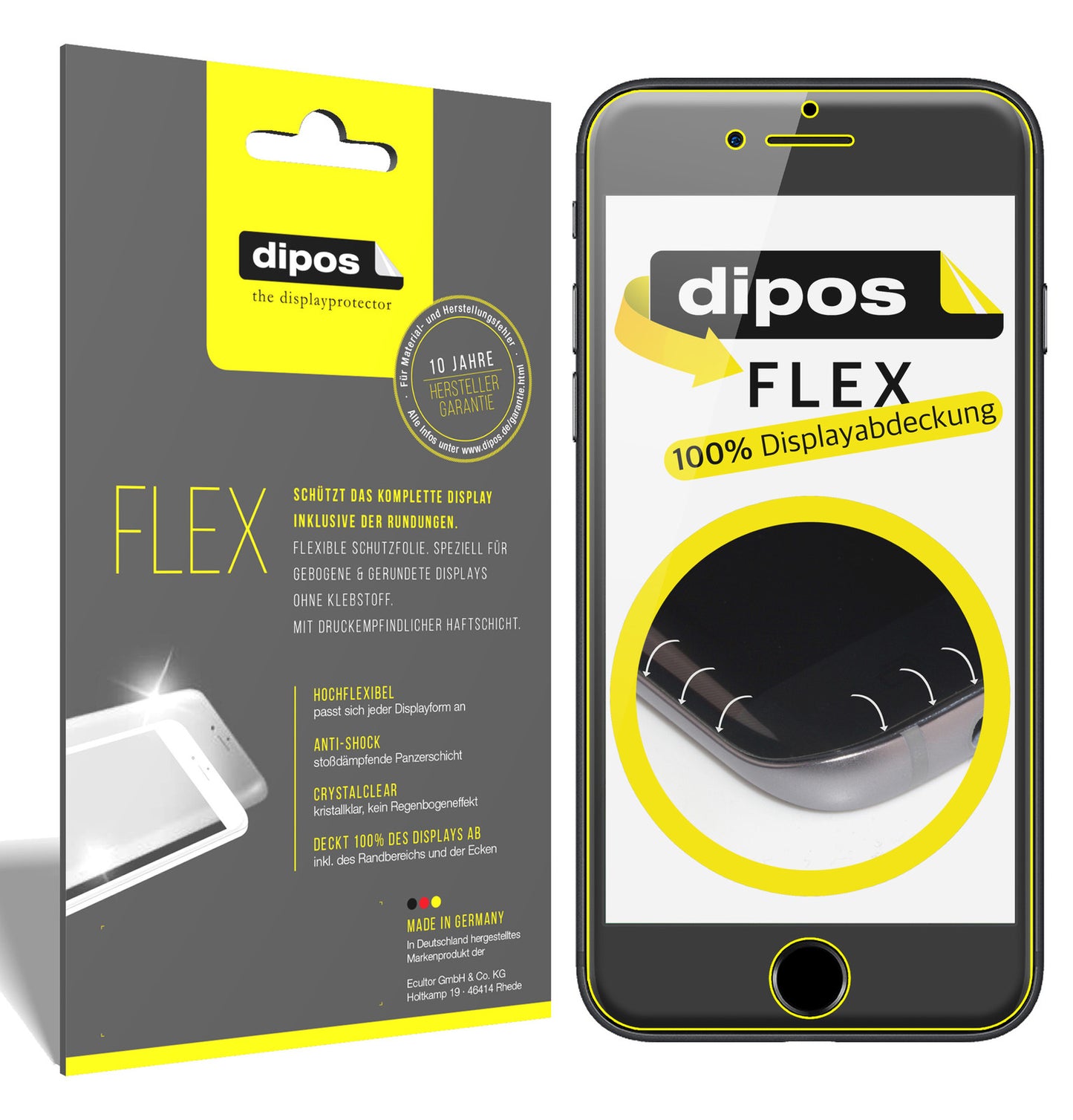 Klare Displayschutzfolie von dipos passend für Apple iPhone 6 Plus / 6S Plus, 100% Displayabdeckung und blasenfreie Montage