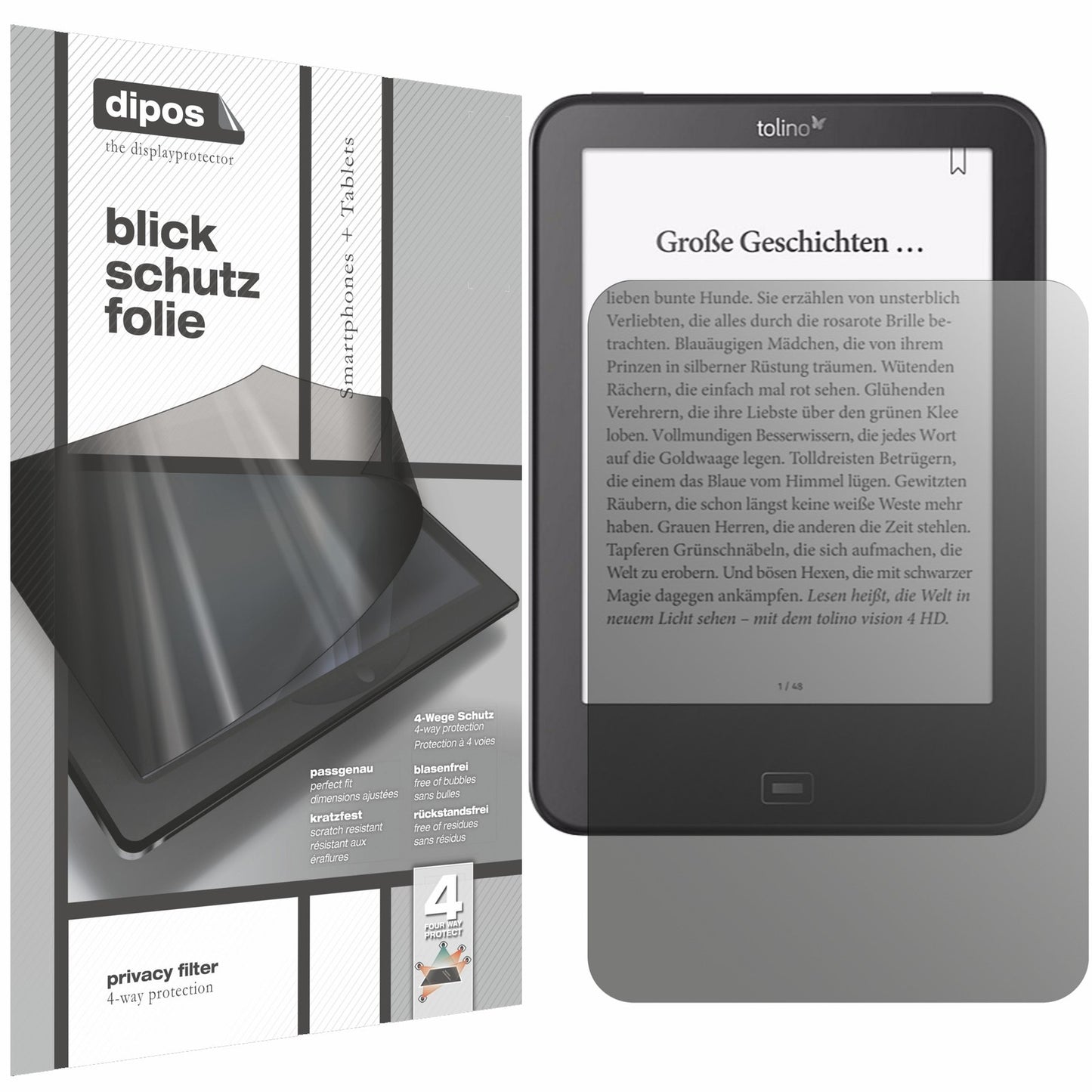 Blickschutzfolie für Tolino Vision HD4 matt Schutzfolie Privacy