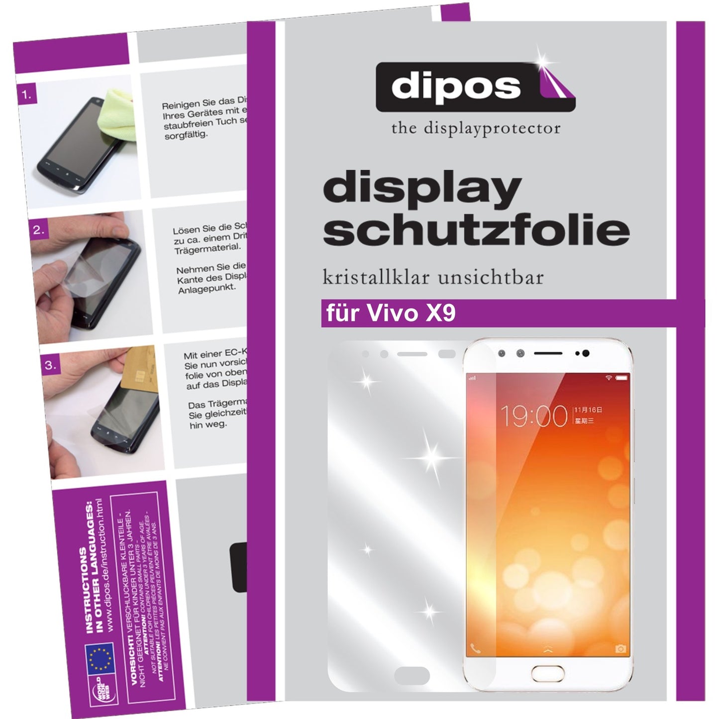 Klare Displayschutzfolie von dipos passend für Vivo X9, präziser Zuschnitt und blasenfrei montiert