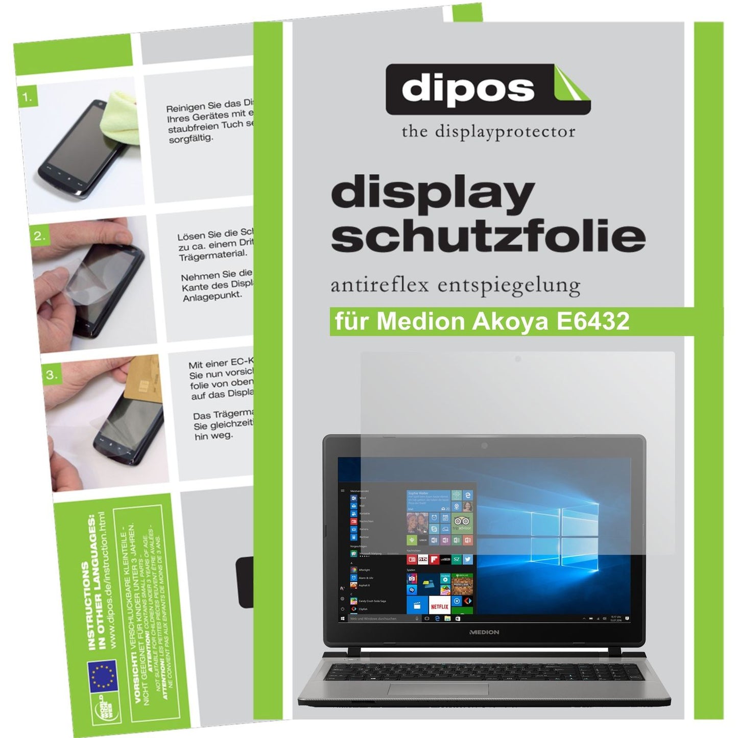 2x Screen Protector for Medion Akoya E6432 Protection Anti Glare dipos