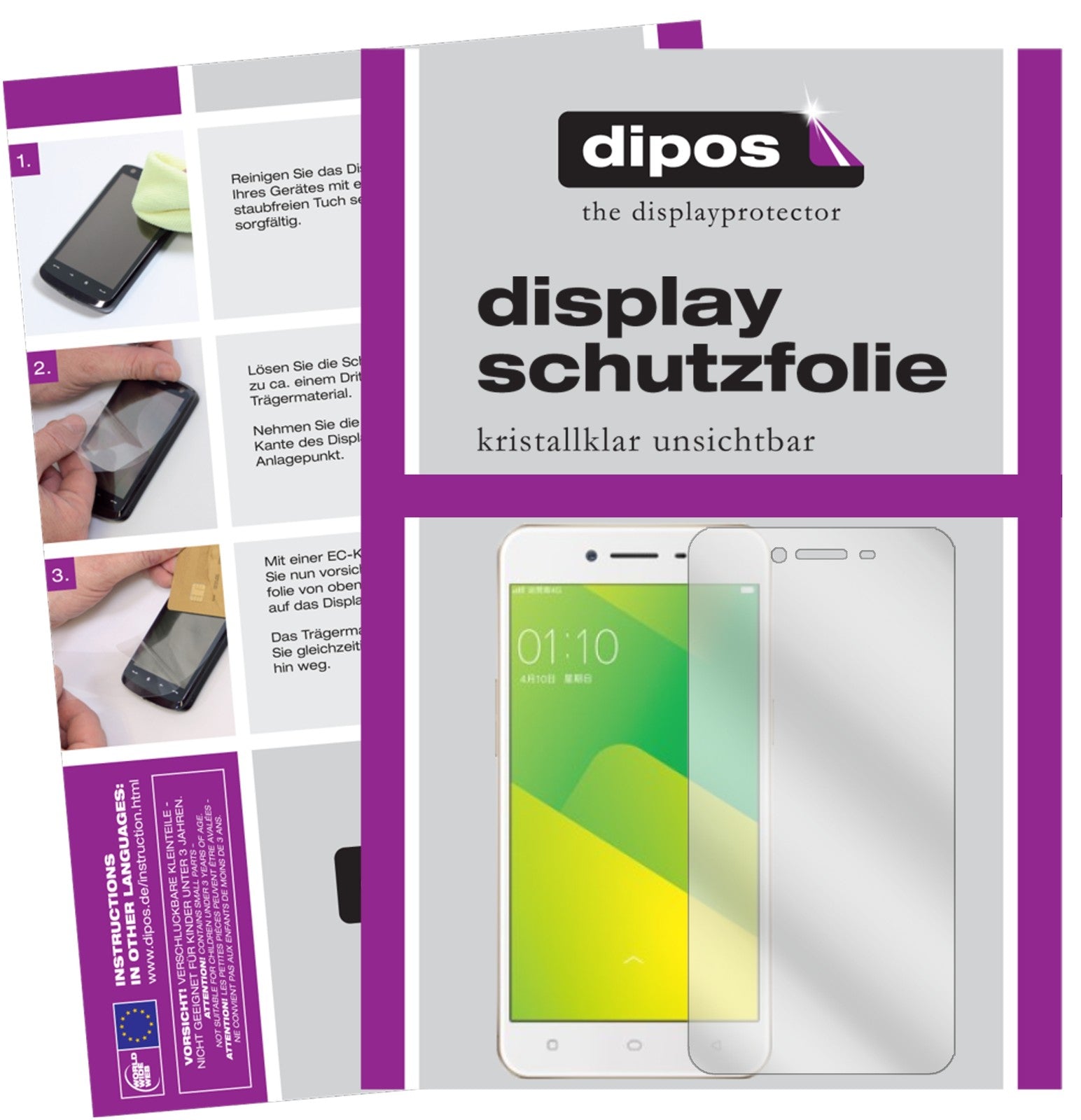 Klare Displayschutzfolie von dipos passend für Oppo A57, präziser Zuschnitt und blasenfrei montiert