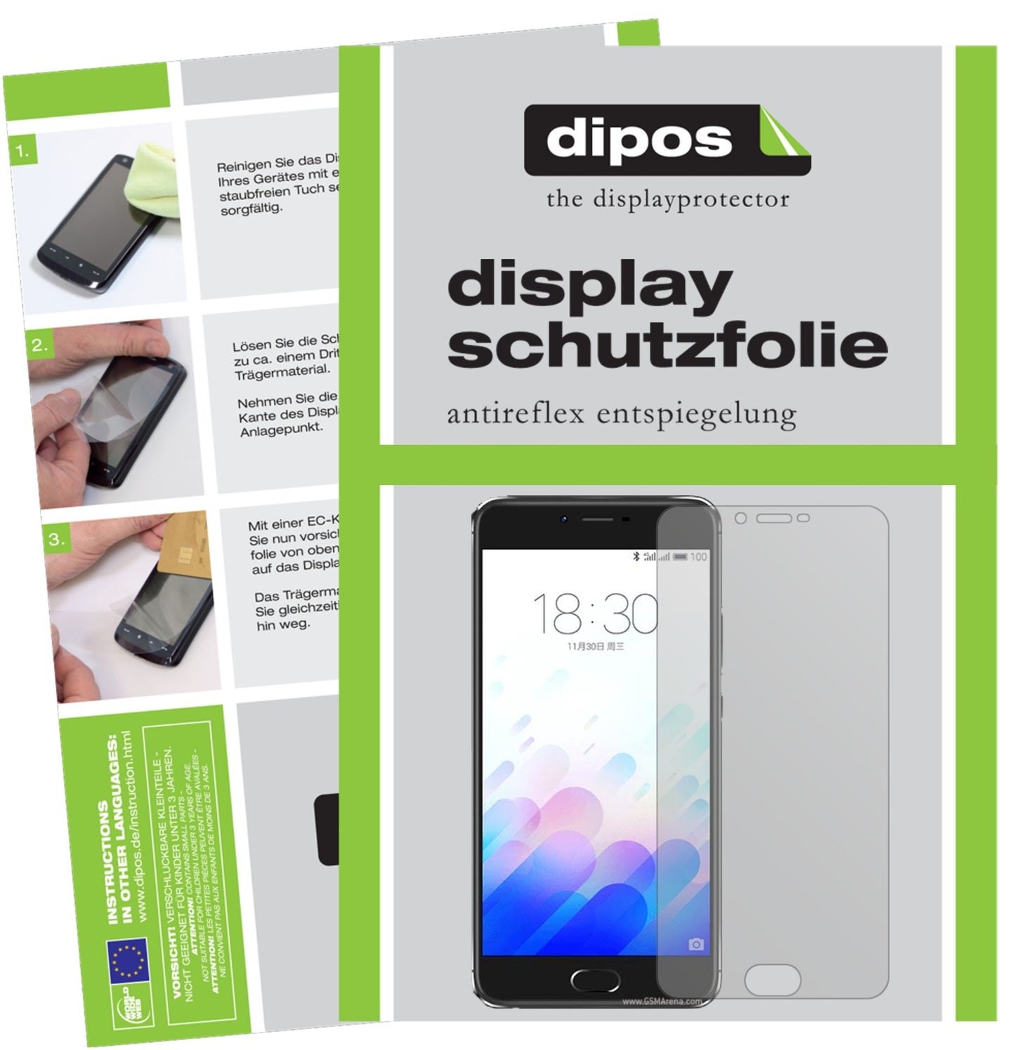 Matte Displayschutzfolie von dipos passend für Meizu M3X, präziser Zuschnitt und blasenfrei montiert
