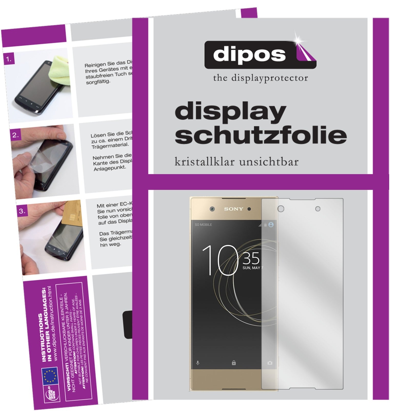 Klare Displayschutzfolie von dipos passend für Sony Xperia XA1, präziser Zuschnitt und blasenfrei montiert