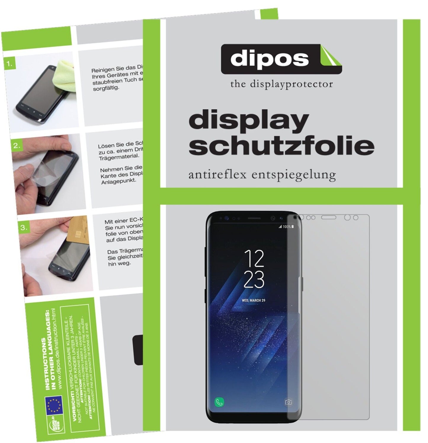 Matte Displayschutzfolie von dipos passend für Samsung Galaxy S8, präziser Zuschnitt und blasenfrei montiert