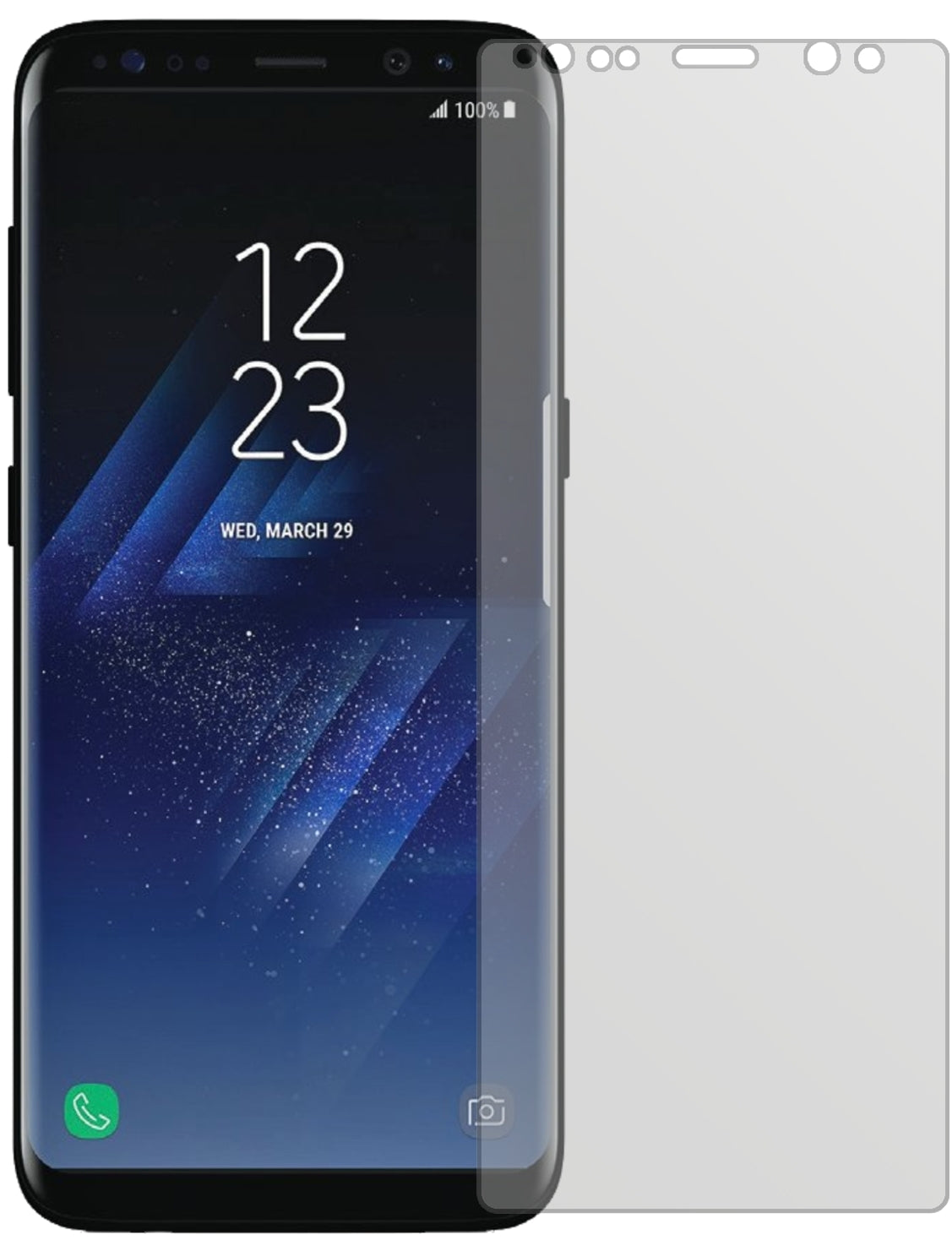 SamsungGalaxy S8 mit aufgebrachter dipos Displayschutzfolie, die lästige Fingerabdrücke minimiert