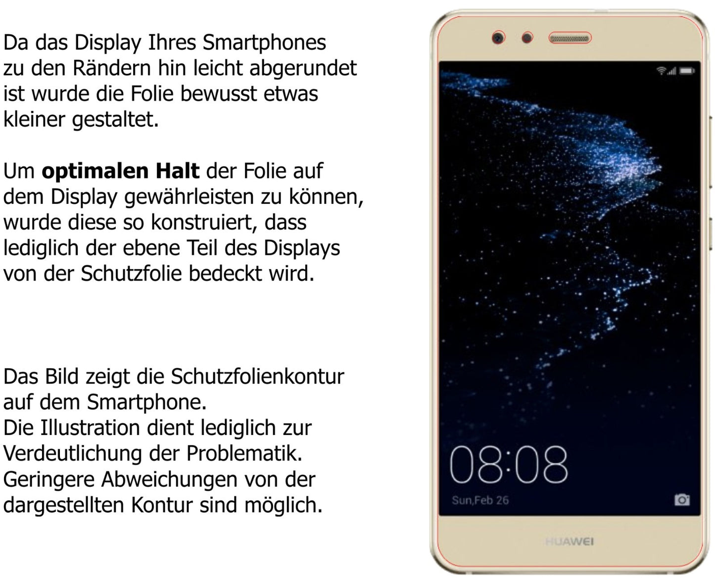 Dünne und entspiegelnde Folie passend zugeschnitten für Huawei P10 Lite