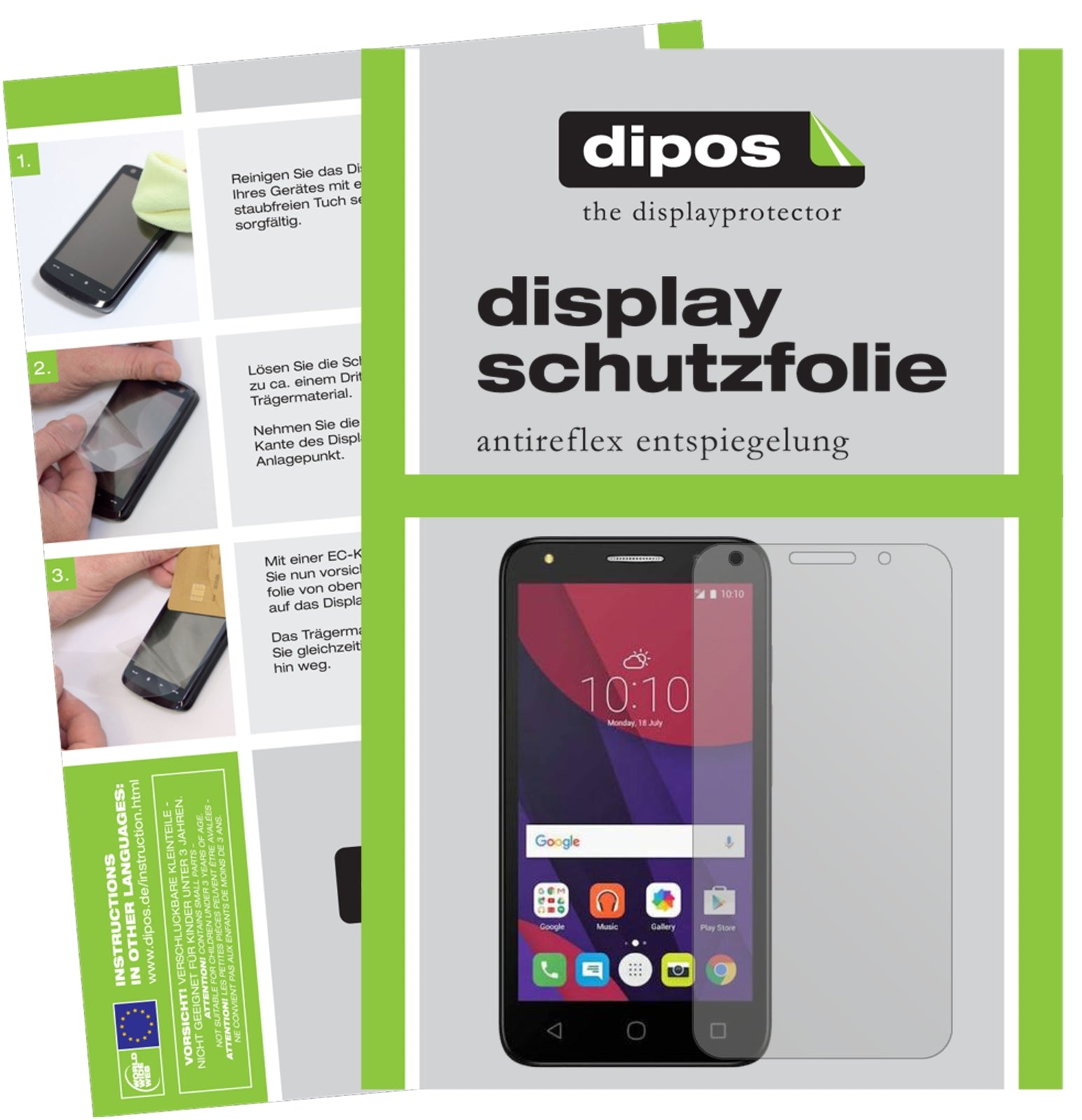 Matte Displayschutzfolie von dipos passend für Alcatel Pixi 4, präziser Zuschnitt und blasenfrei montiert