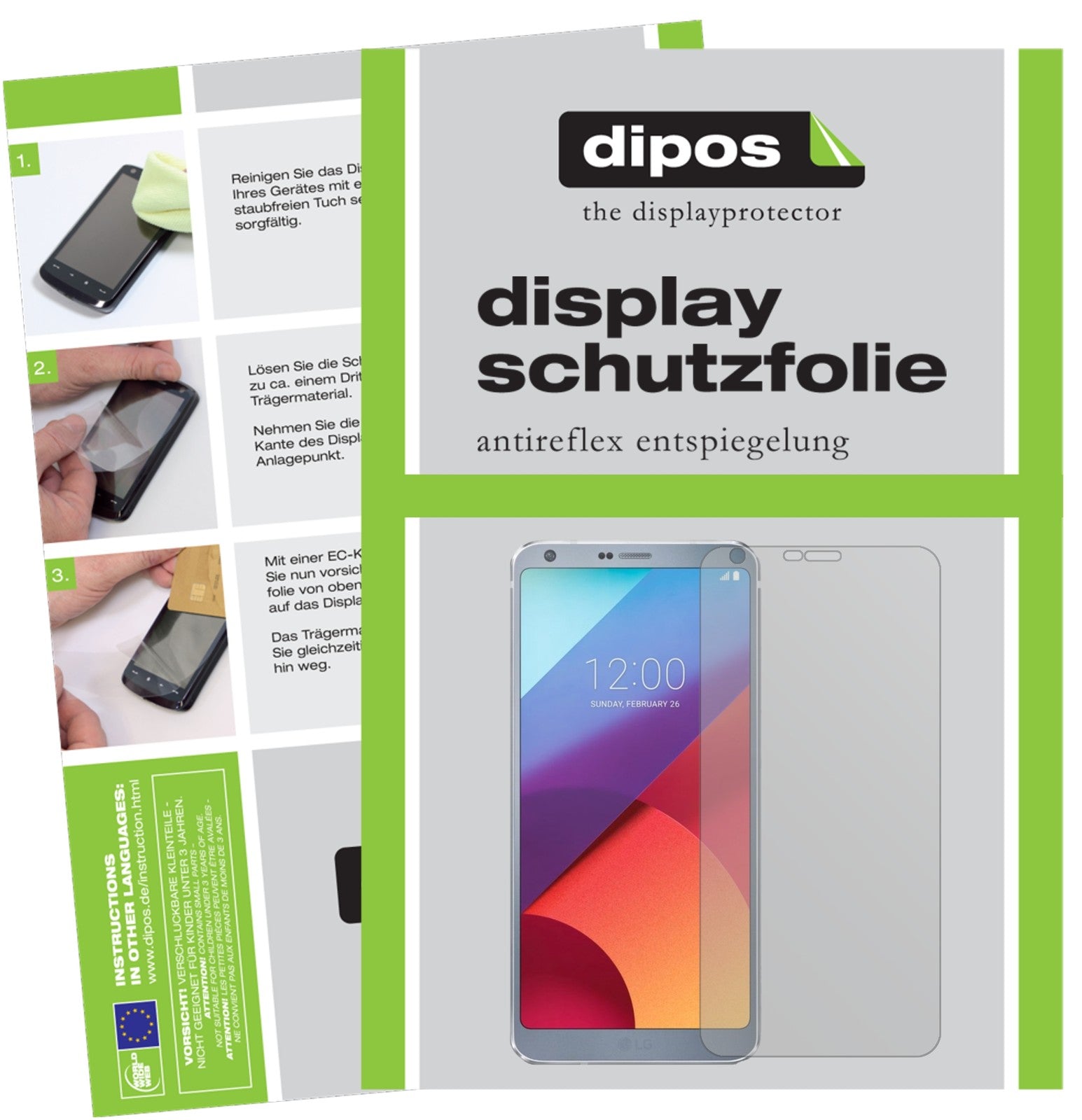Matte Displayschutzfolie von dipos passend für LG G6 Pro, präziser Zuschnitt und blasenfrei montiert