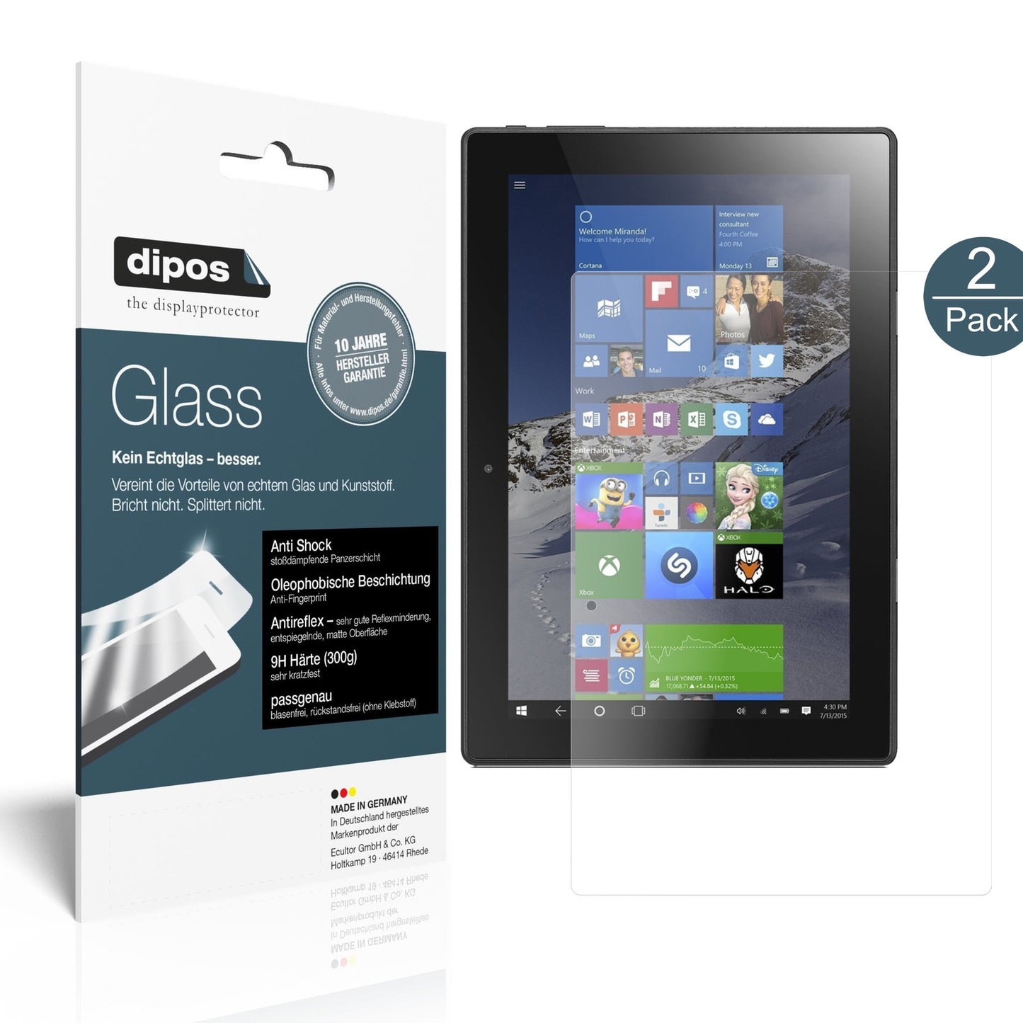 2x 9H Schutzfolie matt für Lenovo Miix 310 Panzerfolie