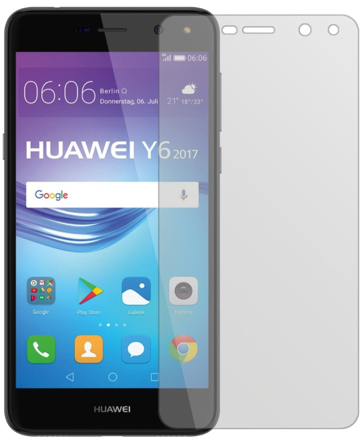 HuaweiY6 (2017) mit aufgebrachter dipos Displayschutzfolie, die lästige Fingerabdrücke minimiert