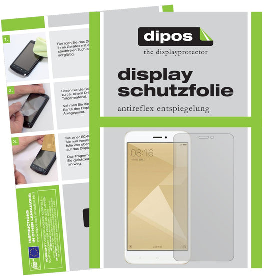 Matte Displayschutzfolie von dipos passend für Xiaomi Redmi 4X, präziser Zuschnitt und blasenfrei montiert