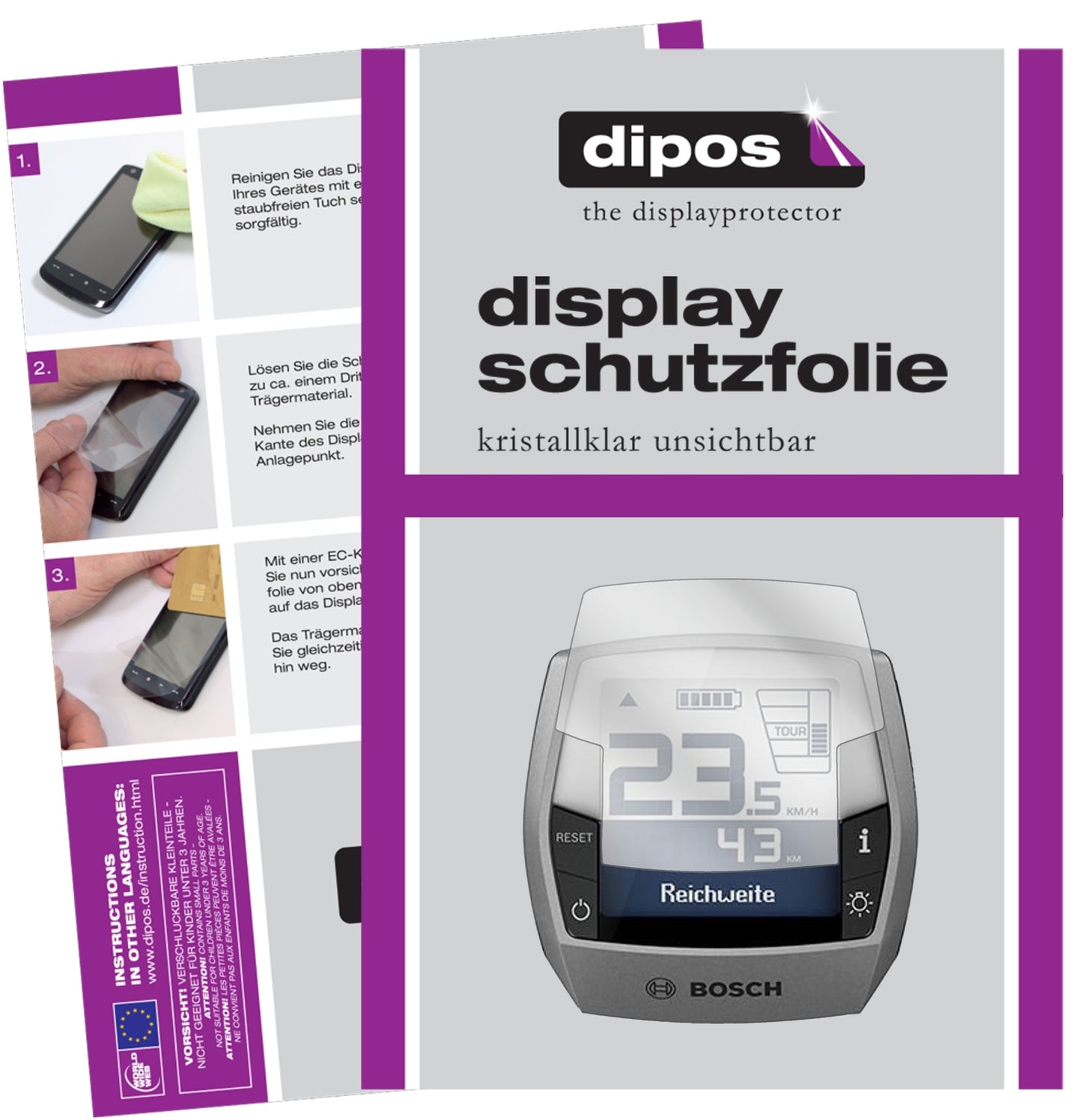 3x Schutzfolie klar für Bosch Intuvia Active Line Display-Schutzfolie